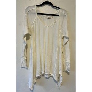 Caffe Marrakesh Waffle Knit Long Sleeve Top Ivory Size Medium Boho Lagenlook